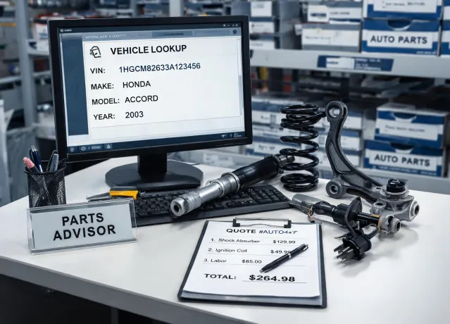 Parts service desk with fitment notes